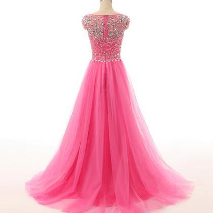Cap Sleeves Long Tulle Prom Dresses Formal..