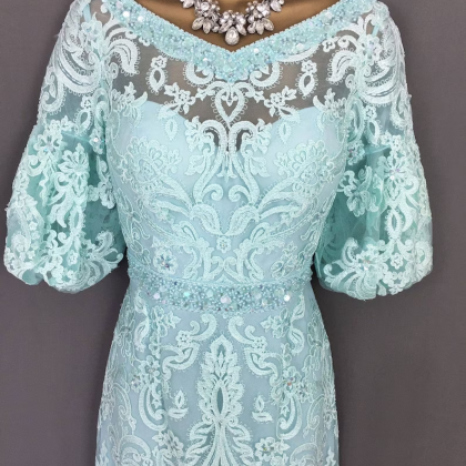 Lake Blue Tea Length Mother Of The Bride Dress For..