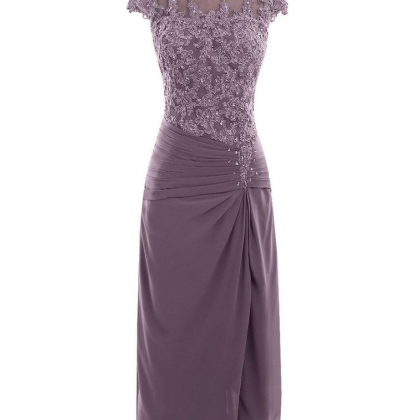Cap Sleeves Grey Mother Of The Bride Dress For..