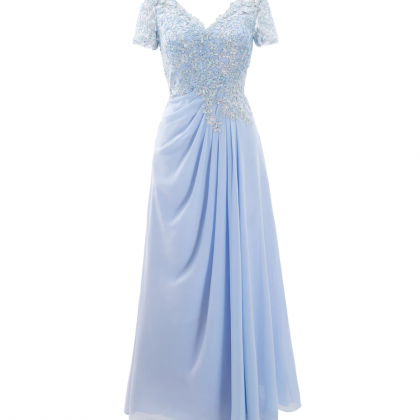 Long Blue Chiffon Mother Of The Bride Dress For..