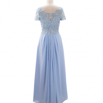 Long Blue Chiffon Mother Of The Bride Dress For..
