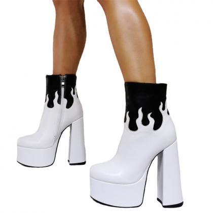 White & Black Platfomr Ankle Boots..