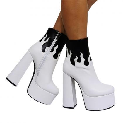 White & Black Platfomr Ankle Boots..