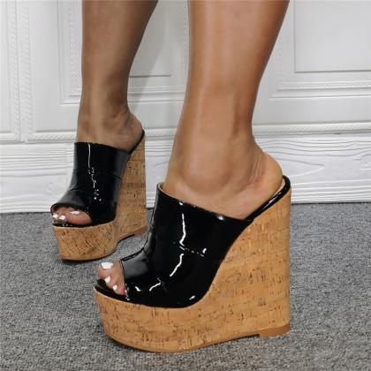 Women Black Wedges Summer Shoes