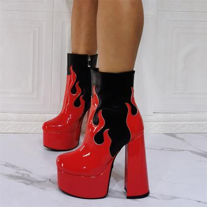 Red Platform Ankle Boots