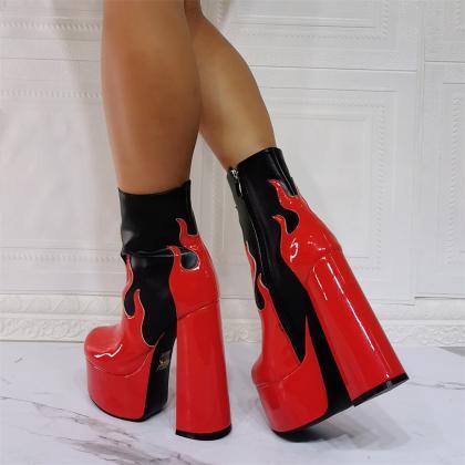 Red Platform Ankle Boots