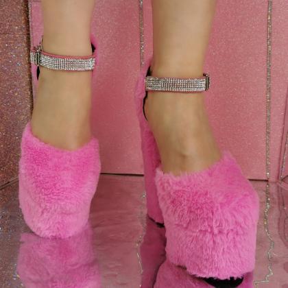 Fluffy Pink Platform Heels