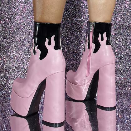 Pink&black Women Platform Ankle Boots..