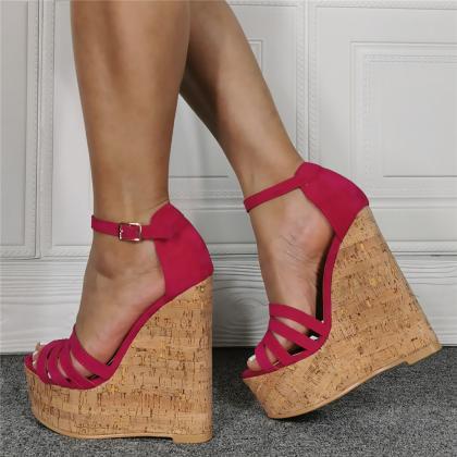 Ankle Strap Suede Wedges
