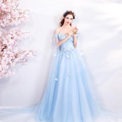 Off Shoulder Pastel Blue Fairy Tale Pageant Dress..