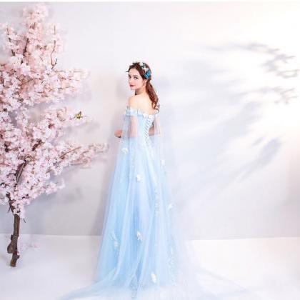 Off Shoulder Pastel Blue Fairy Tale Pageant Dress..