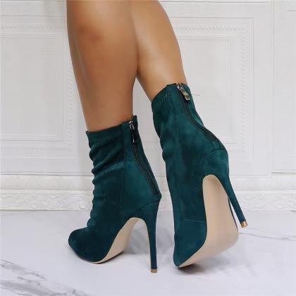 Dark Green Peep Toe Stiletto Heels Ankle Boots