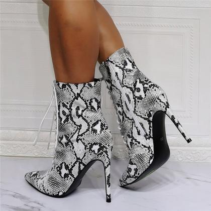 Lace Up Front Snakeskin Ankle Boots