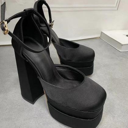 Ankle Strap Black Platforms Sandals Women
