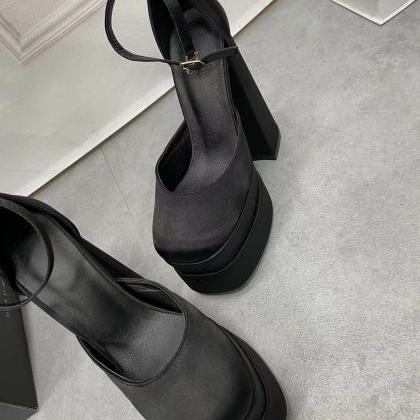 Ankle Strap Black Platforms Sandals Women