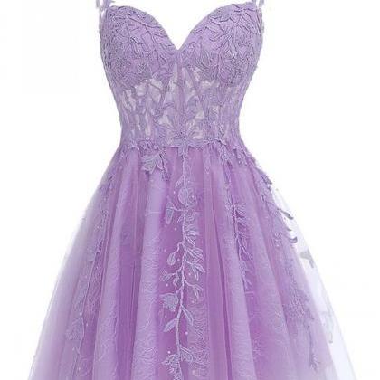 Sheer Bodice Lavender Short Homecoming Party Dress..