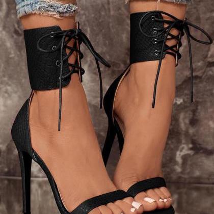 Lace Up Ankle Strap Stiletto Heels Sandals