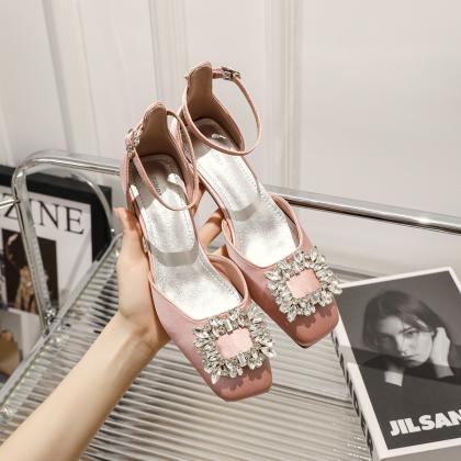 Women Square Toe Ankle Strap Summer Casual Shoes