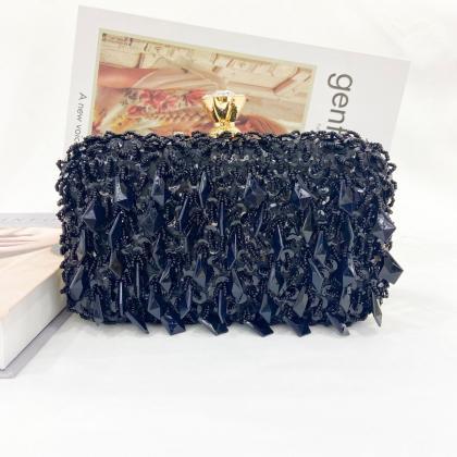 Luxurious Golden Sequin And Crystal Evening Clutch