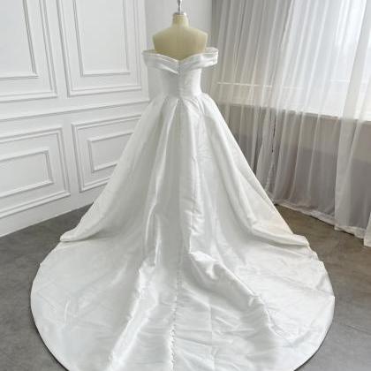 Off Shoulder Satin Wedding Gown Bridal Dress