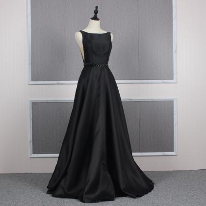 Bateau Neckline Black Long Prom Dress
