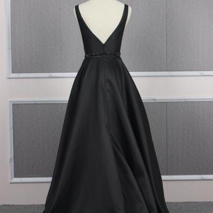 Bateau Neckline Black Long Prom Dress