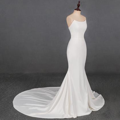 Sleeveless Simple Trumpet Wedding Dress Gown