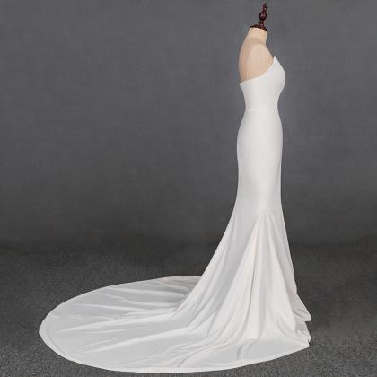 Sleeveless Simple Trumpet Wedding Dress Gown