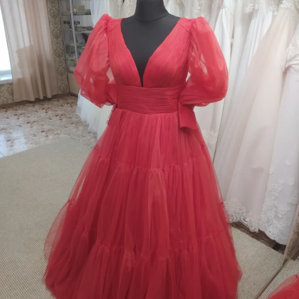 Latern Sleeves Princess Party Dress Red Carpet..