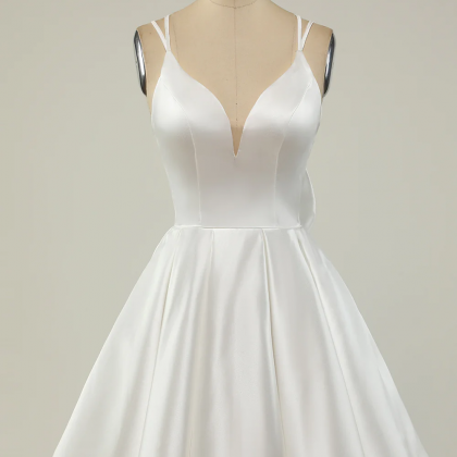 Vintage A line Straps White Satin Short Homecoming Dress Party Dress main image 0
