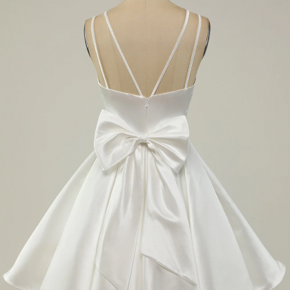 Double Straps White Satin Short Homecoming Party