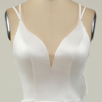 Sexy A Line Straps White Satin Vacation Dresses Short Birthday Dress
