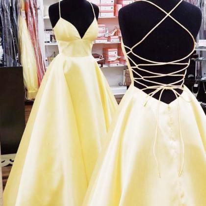 Yellow Satin Simple Prom Dress