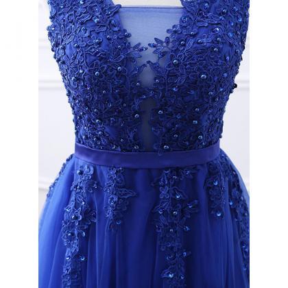 V Neck Royal Blue Long Pageant Dress Evening Gown..