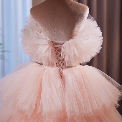 Pink Tiered Tulle Pageant Dress