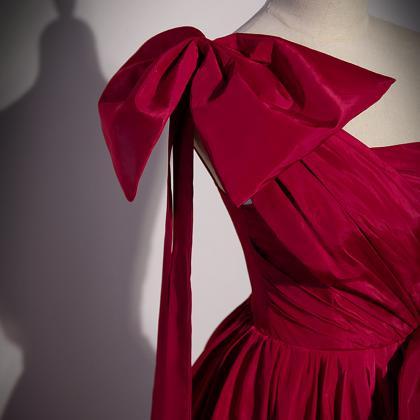 Dark Red One Shoulder Pageant Dress