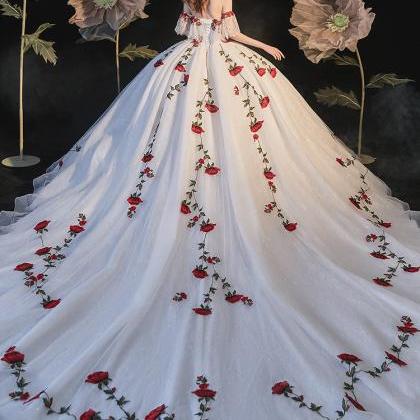 Off Shoulder Princess Pageant Dress With Floral..