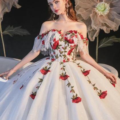 Off Shoulder Princess Pageant Dress With Floral..
