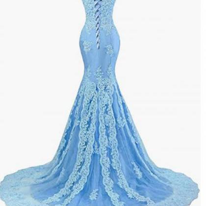 Elegant Off The Shoulder Blue Evening Dress    fg2641
