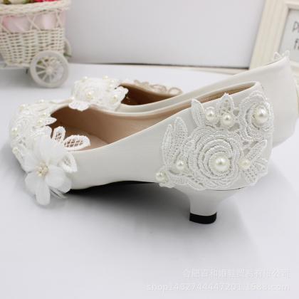 Kitten Heel Lace Decor Women Wedding Shoes