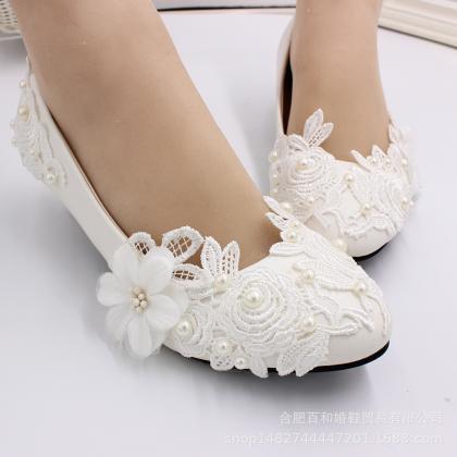 Kitten Heel Lace Decor Women Wedding Shoes