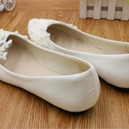 Slip One Lace Decor Women Flat Wedding Shoes