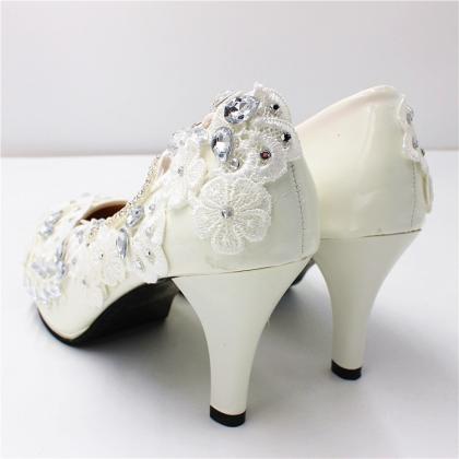 Lace Rhinestones Decor Platform Wedding Shoes