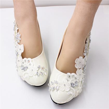 Lace Rhinestones Decor Platform Wedding Shoes