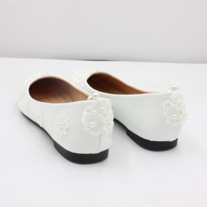 Lace Details Slip On Flat Wedding Shoes Women