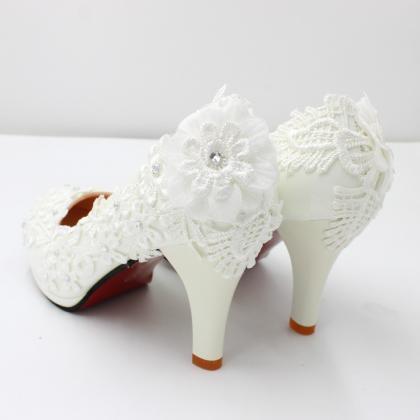 Lace Details White Wedding Shoes Women