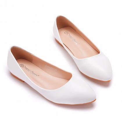 Minimalist White Simple Flat Wedding Shoes