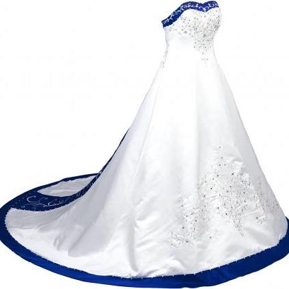 Sweetheart White Royal Blue Embroidered Wedding..