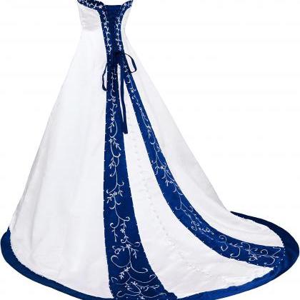 Sweetheart White Royal Blue Embroidered Wedding..
