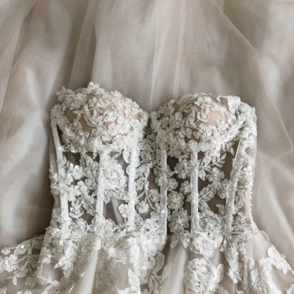 Sweetheart Silver Corset Wedding Dress